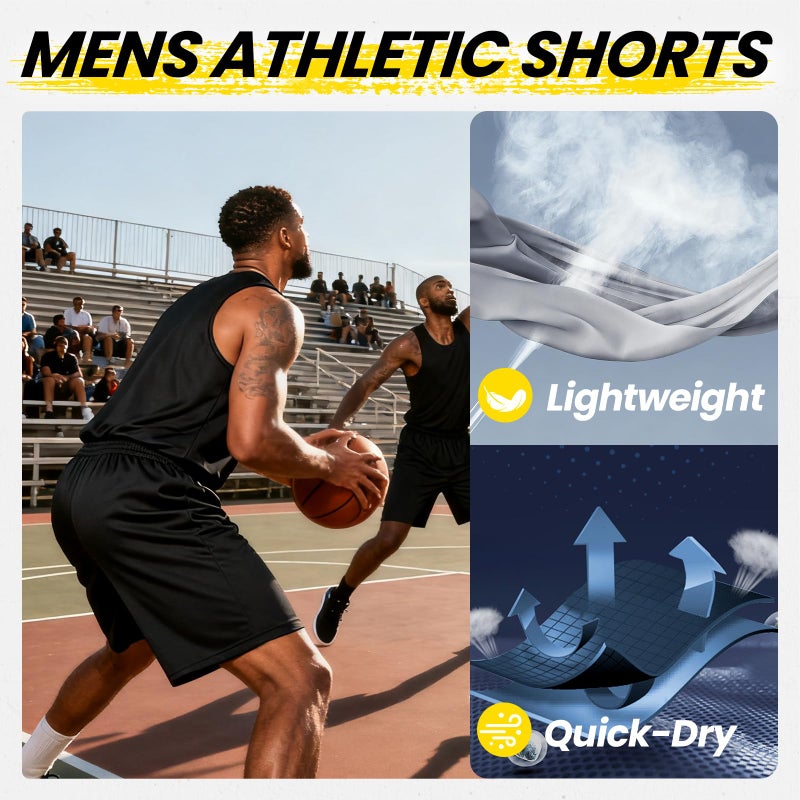 BALENNZ Athletic Shorts for Men with Pockets and Elastic Waistband Quick Dry Activewear Black - Image 4
